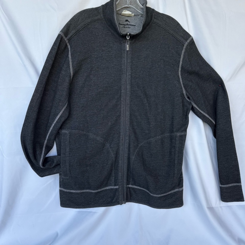 Large Tommy Bahama Reversible Charcoal & Heather Gray Full Zip Jacket EUC